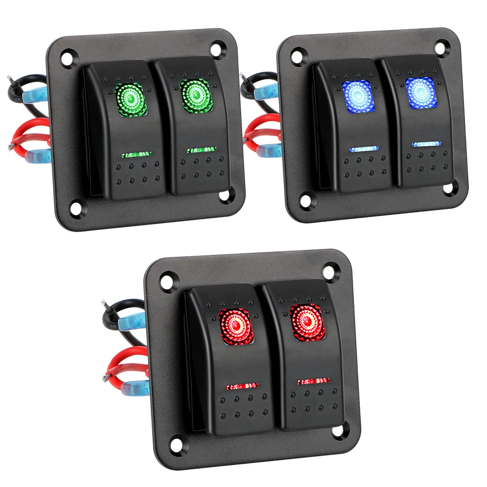 

12-24V for Car Marine Camper Caravans Travel Trailer 2 Gang Rocker Switch Panel LED Waterproof Switch Panel Circuit Breaker