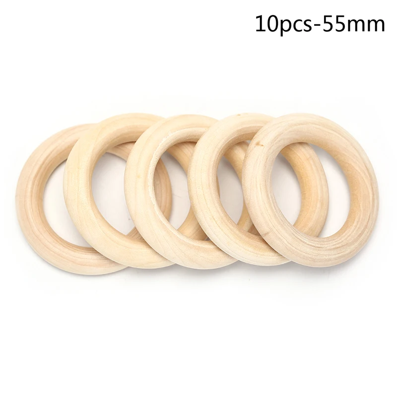 10pcs 55mm 5/10/20/50 шт натуральное дерево Прорезыватели для зубов деревянные кольца Для детей DIY Деревянный аксессуар для изготовления ювелирных изделий 10 Размеры - Цвет: 10pcs 55mm