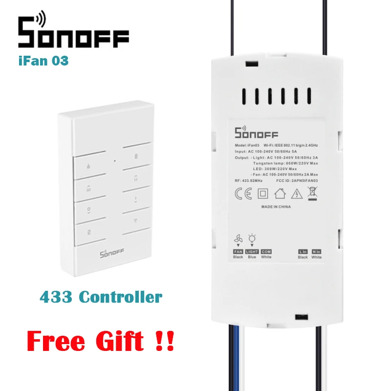 

Умный потолочный вентилятор SONOFF IFan03, Wi-Fi, светильник переключатель управления, RF 433, управление автоматизацией, работает с Alexa Google Home