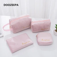 doozeepa women cosmetic bag soft velvet make up storage bag pads toiletry package travel makeup bag organizer pouch beauty case