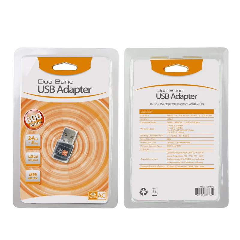 600Mbps USB WiFi Adapter 2.4GHz 5GHz Antenna Dual Band 802.11b/n/g/ac Mini Wireless Computer Network Card Receiver | Компьютеры и офис
