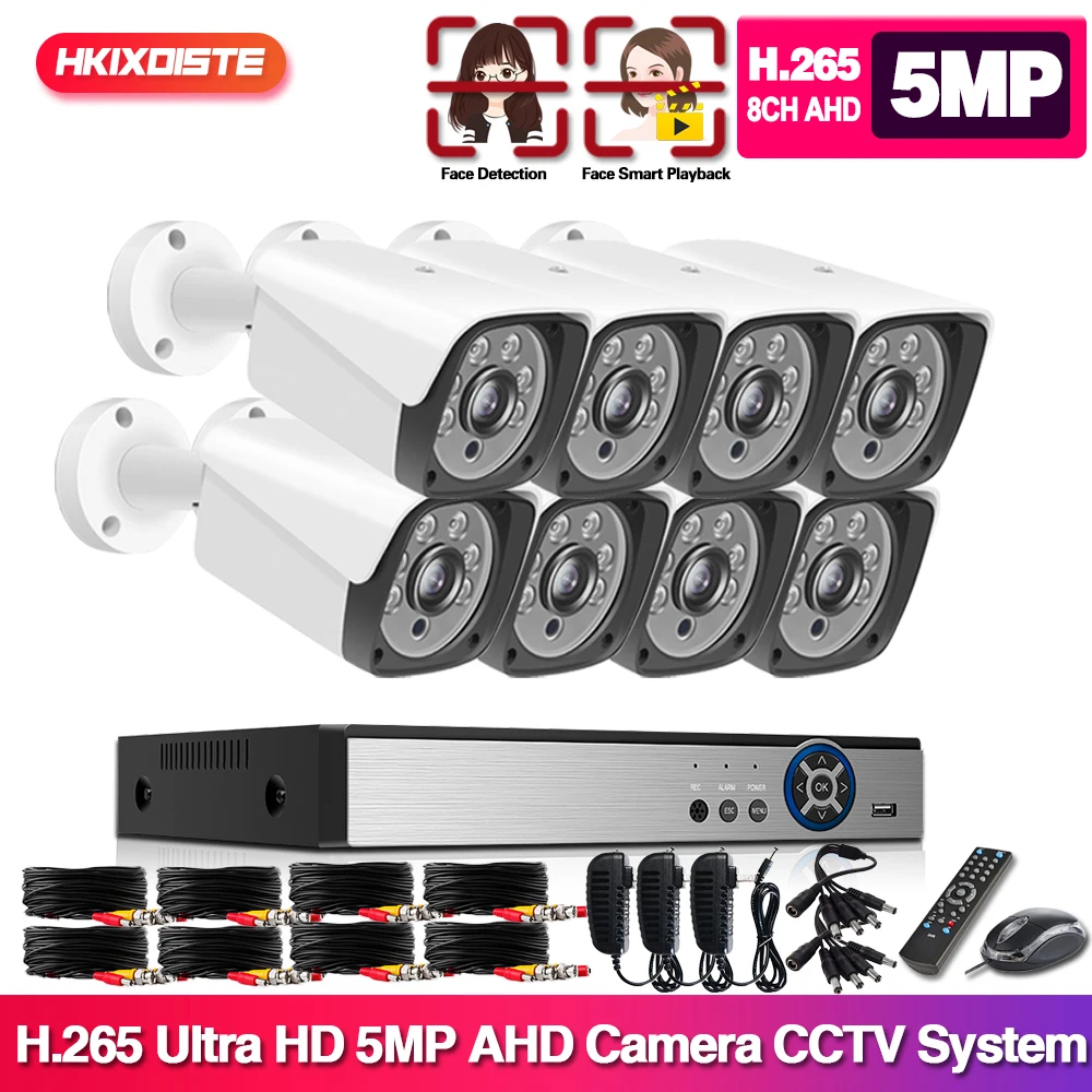 

8CH 5MP HD CCTV Camera System AHD DVR Kit 5MP IR Night Outdoor Security Camera Set P2P Video Surveillance Kit 2TB HDD 4CH XMEYE