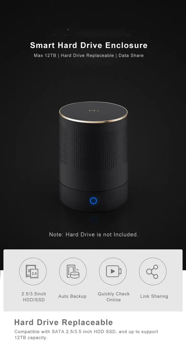 Xiaomi Mijia Heiluo CatDrive Plus общий умный сменный жесткий диск 512 Мб DDR3L для обмена файлами картинки Макс 12 ТБ без жесткого диска