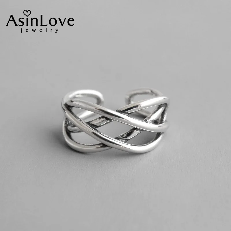 

AsinLove Vintage Openwork Woven Ring Real 925 Sterling Silver Creative Handmade Designer Fine Jewelry Rings for Women Bijoux