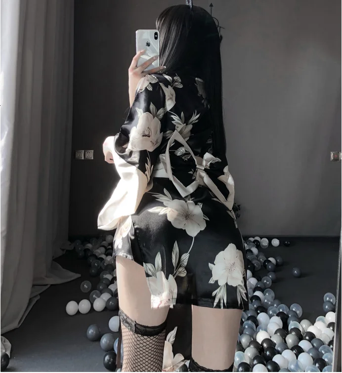 Халат женский в традиционном стиле юката пижама мягкий шелковый пояс комплект из