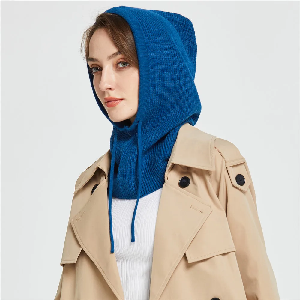 

Sparsil Unisex Knit Scarf Hood Hat Winter Women Cashmere Beanie Bonnet Lady Wool Neck&Face Protect Balaclava Skullies Men Hooded