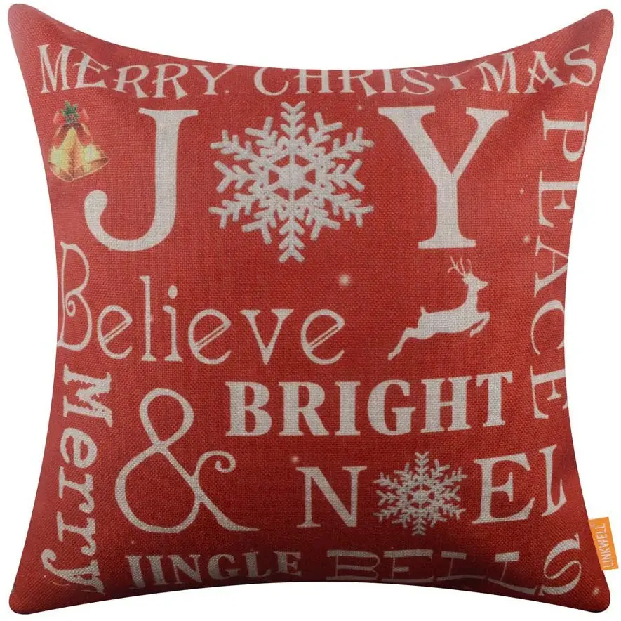 

Christmas Pillow Cover Decorative Cushion Case for Xmas Home Decoration Red Words