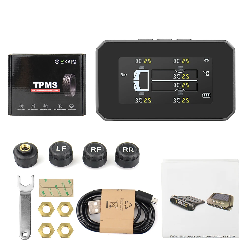 Parking Sensor Kit Universal Truck TPMS With 4 External Sensors Tire Pressure Monitor Solar Charging Monitor TMPS Tyre Pressure Sensor garage parking sensor