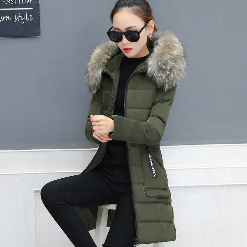 Пуховик с большим меховым воротником и хлопковой подкладкой Женская куртка