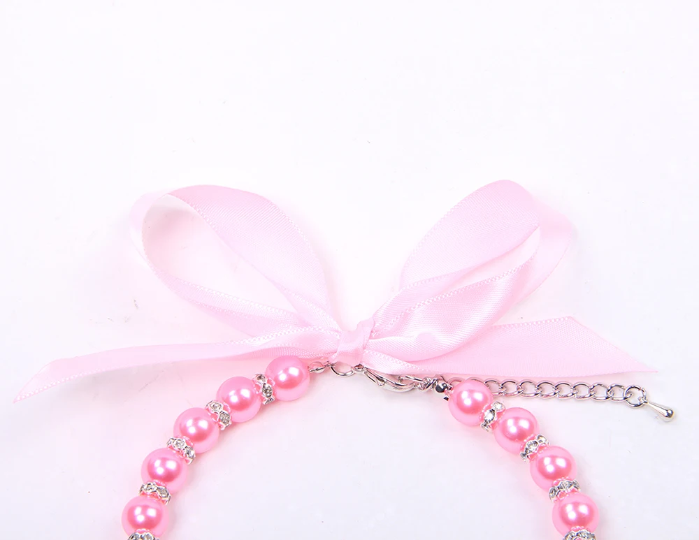 

Princess Dog Cat Pearls Necklace Collar with Rhinestones Accessories Bone Charm Pendant Pet Puppy Wedding Party Jewelry