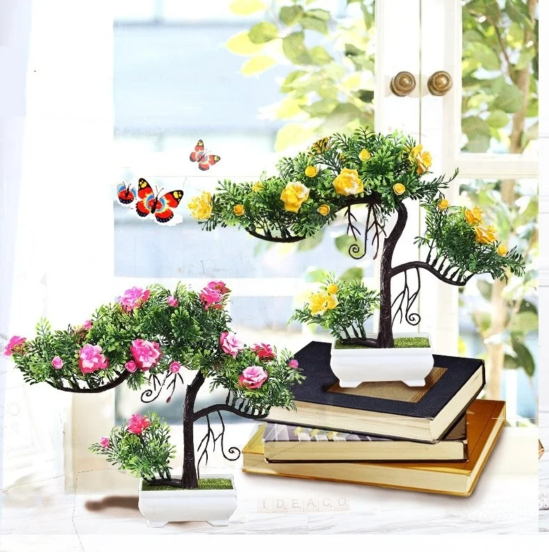 

Artificial Potted Artificial Flower Decoration,Total Height about 26cm,Small Bonsai Flower Set Indoor Living Room Plastic Flower