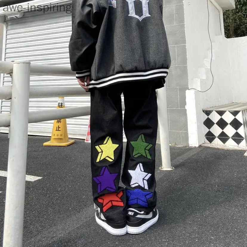 

Awe-inspiring Five-pointed Star Print Pants Wild Letter Print Street Hip-hop Loose Straight-leg Casual Jeans Cool Personality