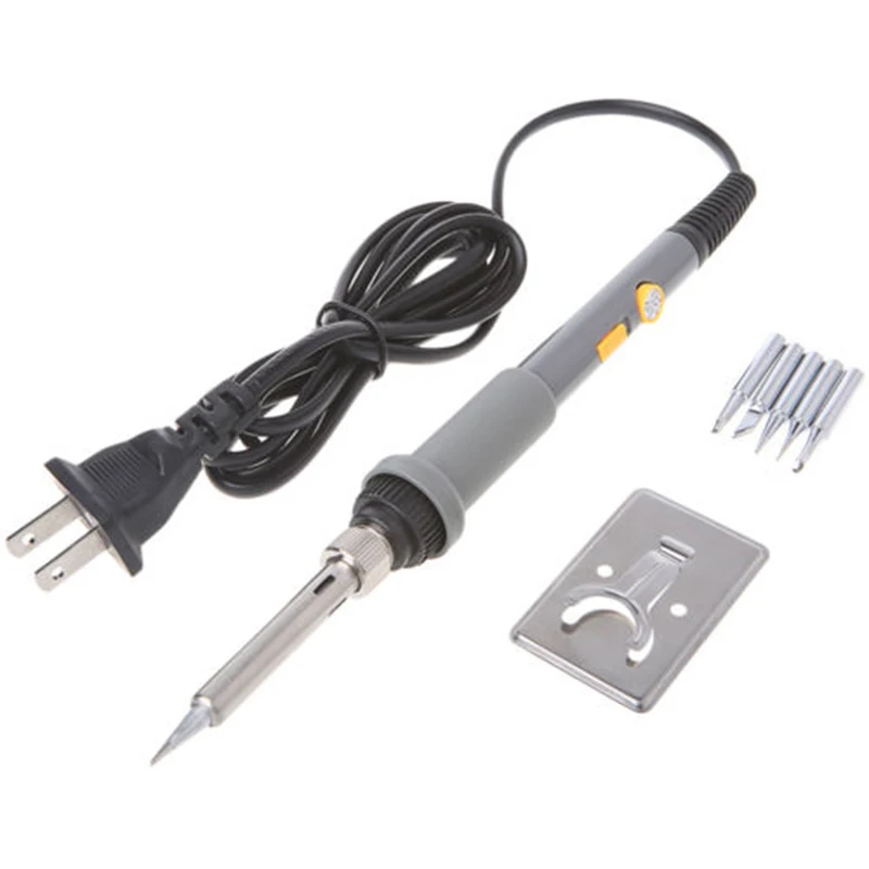 

110V 60W Adjustable Temperature Welding Solder Soldering Iron Tool 5 Tips Grey