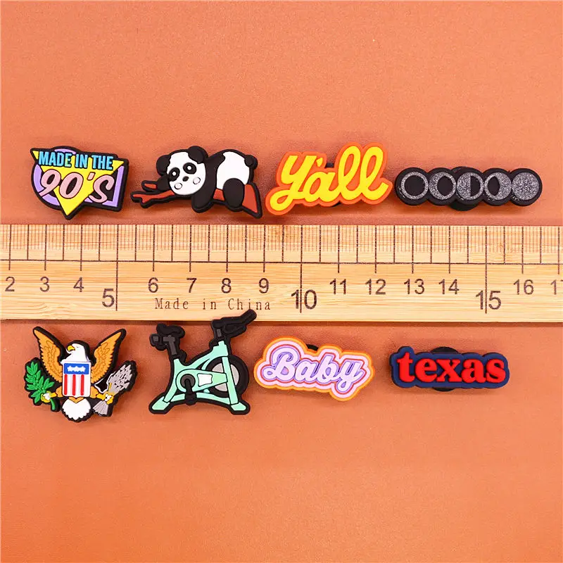 Novelty Cute Panda Shoe Charms Accessories Texas Baby Yall Spinning PVC Shoes Buckle Decorations Fit Kids X-mas Party Gifts U280