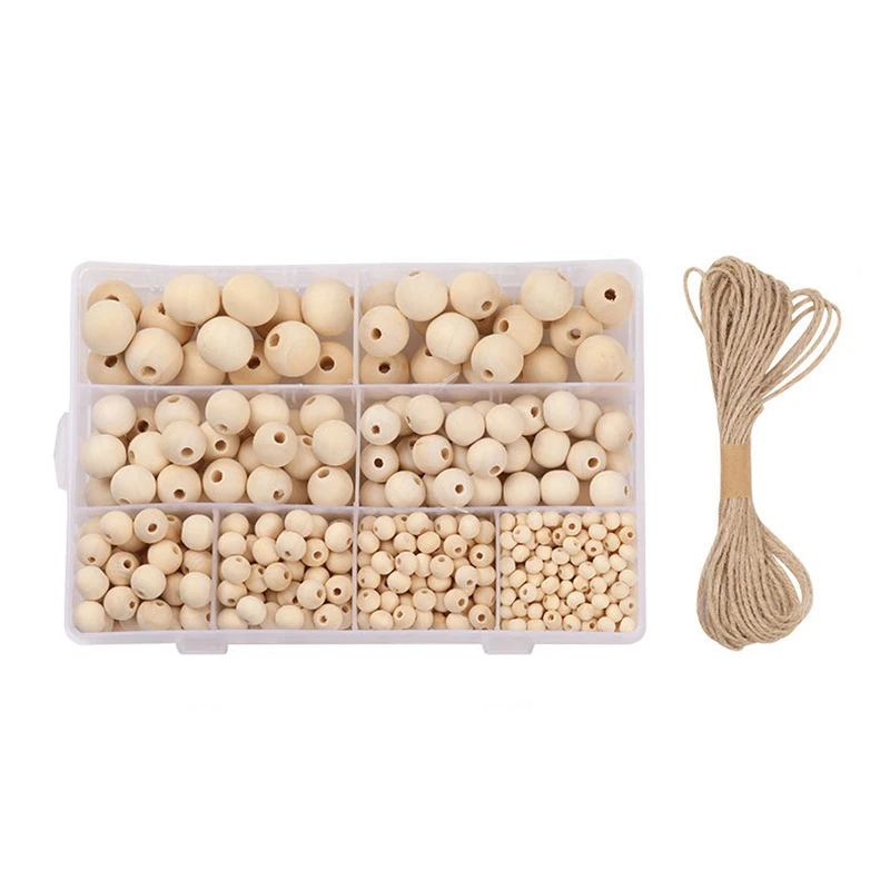 

Деревянные бусины для рукоделия, 8 размеров, с джутовой шпагой 10 м, бусины из необработанного дерева для изготовления ювелирных изделий, рук...