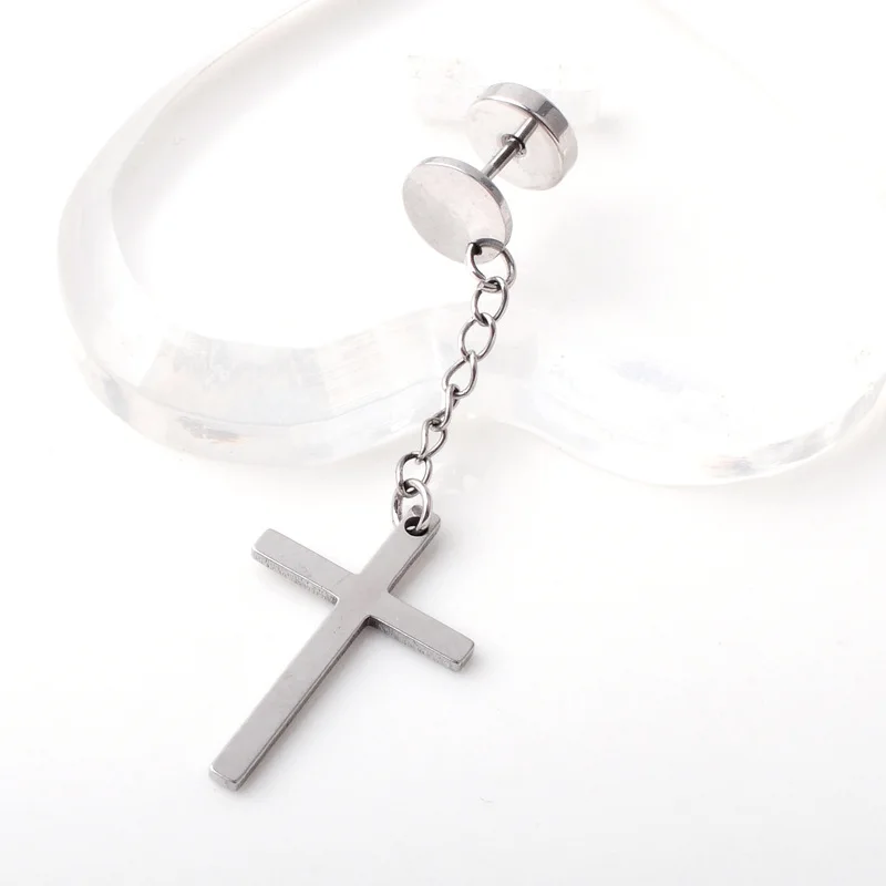 Stainless Steel Cross Stud Earrings Tassel For Women Men Fashion Hip Hop Ear Rings Piercing Jewelry Gifts | Украшения и