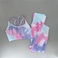seamless tie dye womens sexy yoga sets peach hip lifting sports bra legging suit quick drying high waist workout 2 piece set