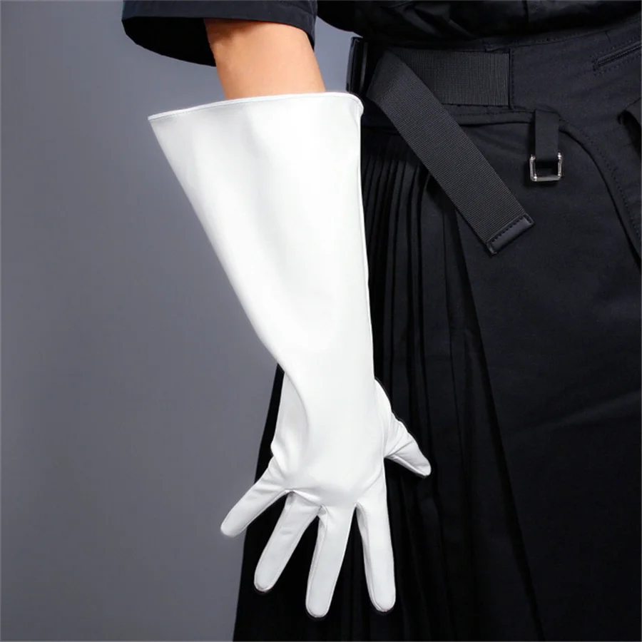 

Long Gloves 38cm Big Sleeves Puff Sleeves Simulation Leather Imitation Leather Light Gray Unisex DXPU05
