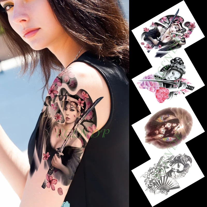 

Waterproof Temporary Tattoo Sticker Sexy Geisha Sword Fake Tattoos Flower Feather Animal Bird Body Art Arm Tatoo Women Men