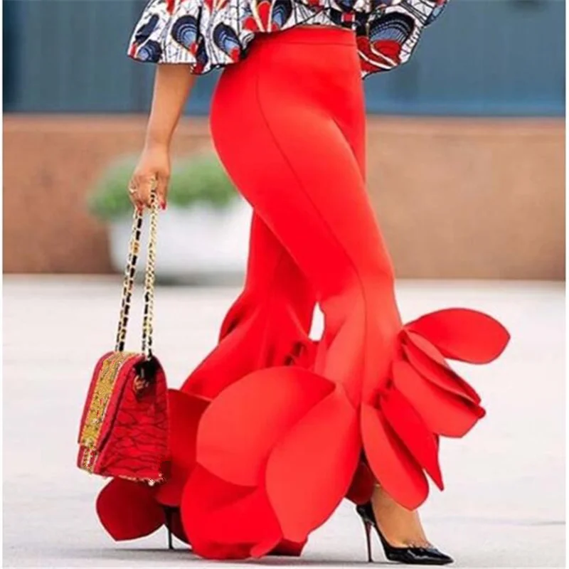 Брюки женские Облегающие расклешенные офисные брюки с оборками Узкие