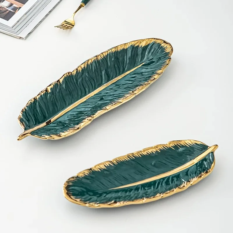 Керамическая Роскошная золотая тарелка в форме листа закуска десертные тарелки