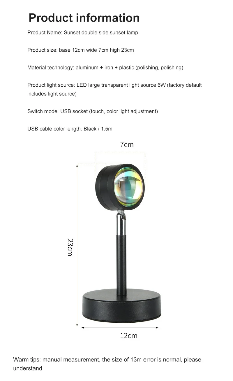 

New Sunset Projection Night Light USB Double-headed Rainbow Led Atmosphere Lamp For Bedroom Cafe Art Wall Background Wall Decor