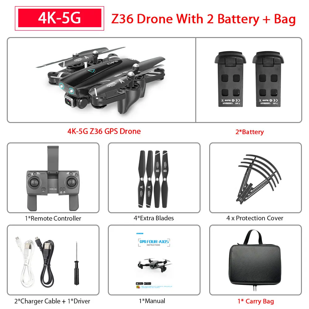 ZWN Z36 gps Квадрокоптер с 720 P/1080 P/4 K HD камерой Rc вертолет gps с фиксированной точкой wifi FPV Дрон следуй за мной режим vs SG900-S E520S - Цвет: 4K-5G 2B with Bag
