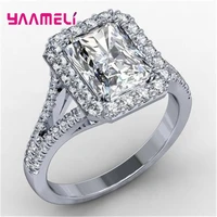 crystal stone trough inlay womens ring rectangle flat ring 925 sterling silver accessories wedding jewelry