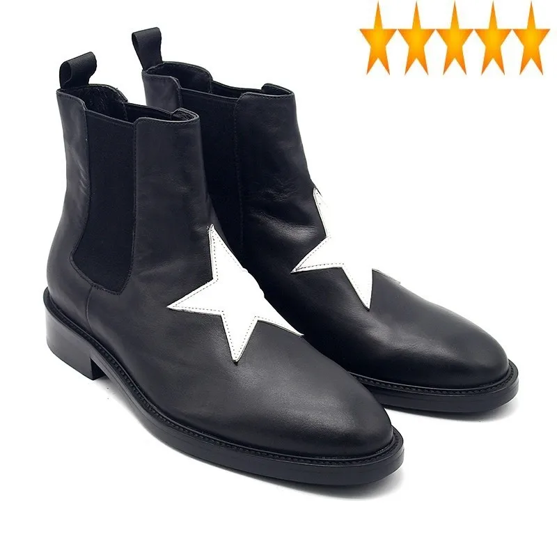 

Spliced Italy Runway Men Star Cowhide Genuine Leather Chelsea Big Size Military Safety Shoes Slip On Motorycle Ankle Boots