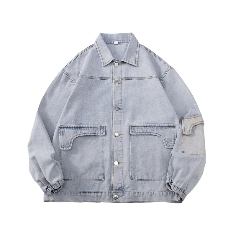 

Men Grey Denim Jacket 2022 Spring Men Casual Jeans Coats Big Pockets Overalls Bomber Jacket Male Streetwear Clothing Outwear XXL