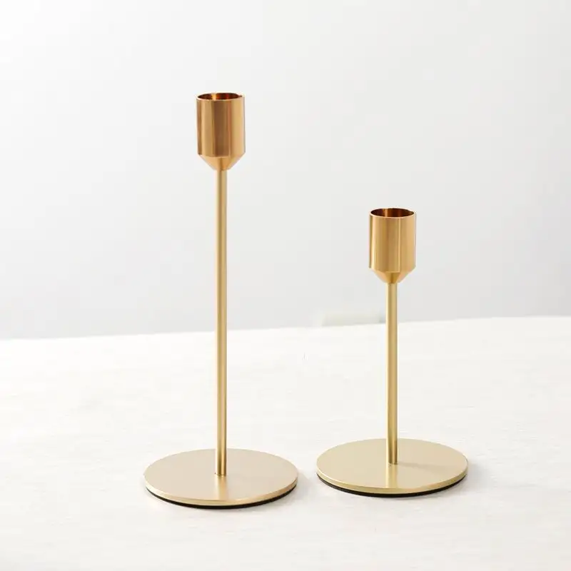 Set of 2 New Modern Metal Gold Candlestick Holders Wedding Decoration Skinny Tapered Candlestick Holder Home Decor images - 6
