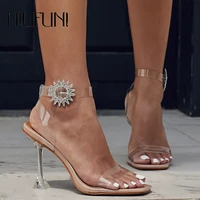 niufuni summer women sandals open toe pvc sun flower rhinestone buckle size 42 crystal cup heel sandals jelly shoes clear pumps