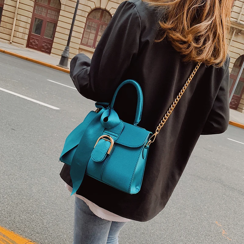 7 кошек ленты лук женская сумка из искусственной кожи озеро синий цепь лоскут