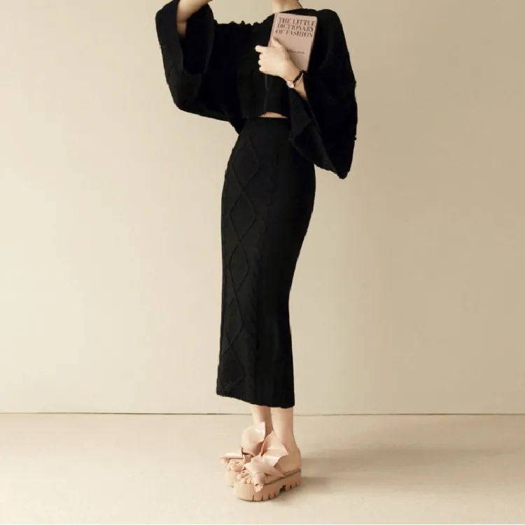 Высокое качество 2019 Осень Зима Женский вязаный комплект из 2 предметов рукав