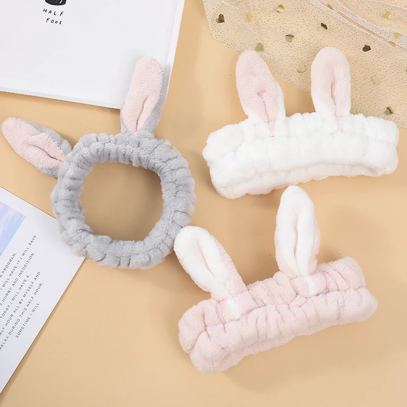 Повязка на голову женская из кораллового флиса милый обруч с милыми кроличьими