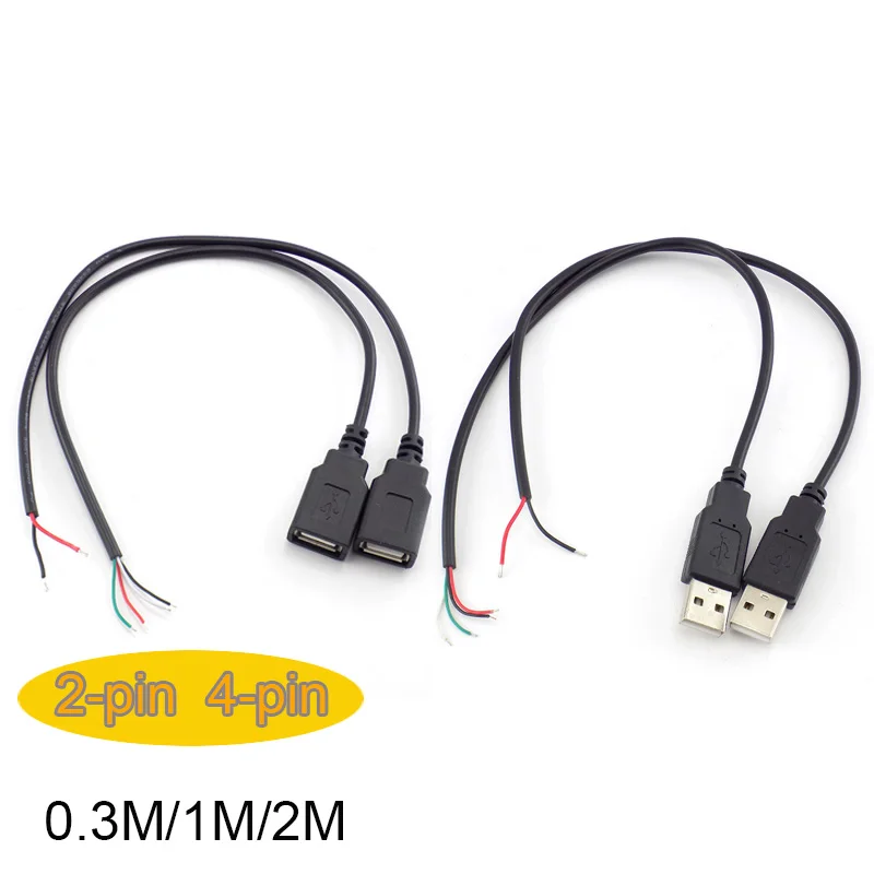 03m1m2m 2 Pin 4 pin USB 20 A Female male Jack Power Charge charging Cable Cord Extension Connector DIY 5V Adapter wire