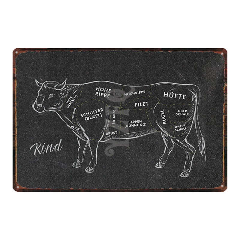 Мясной магазин кусков свинины в стиле потертый шик Олово Признаки Винтаж