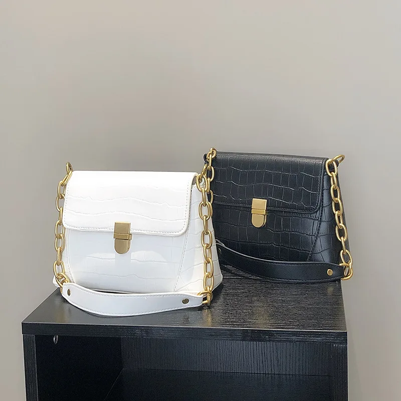 

Retro Women Handbags Alligator Baguette Bag PU Leather Shoulder Bag Woman Tote Small Flap Girls' Messenger Bag Vintage Handbag