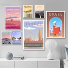 Настенный постер в скандинавском винтажном стиле для путешествий, города, Испания, Квебек, Танзания, Венеция, Новая Зеландия, пейзаж, холст, живопись, картины в рамке
