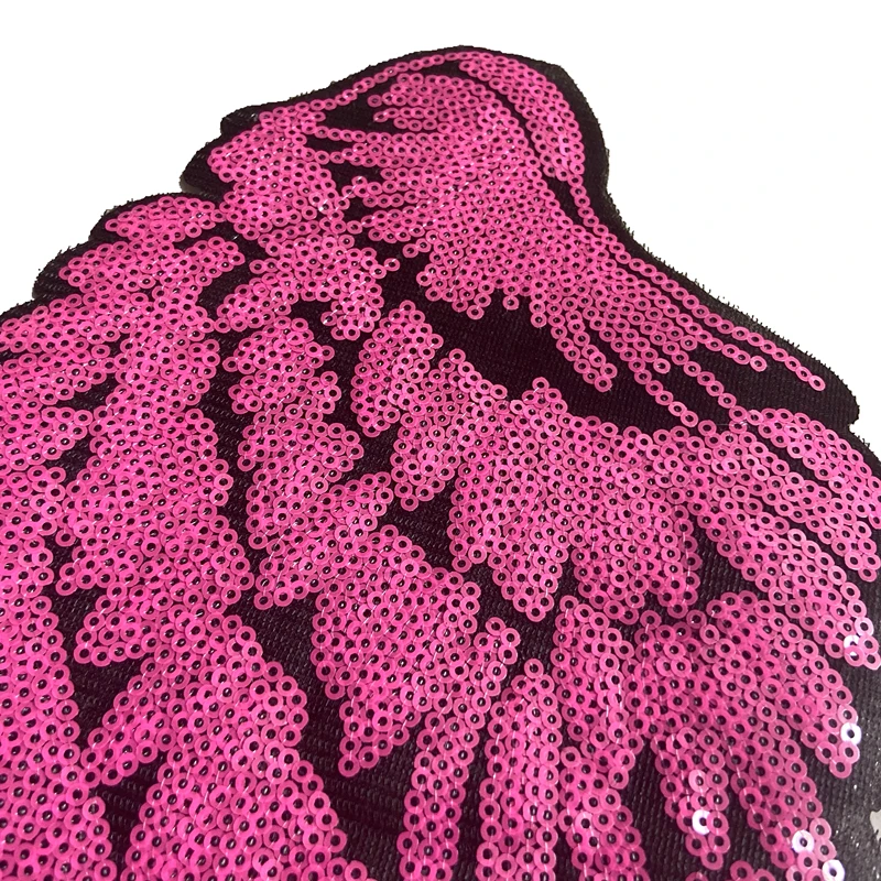 

big size hot pink red sequined wings iron on patches for jeans jackets T-shirt DIY hand making
