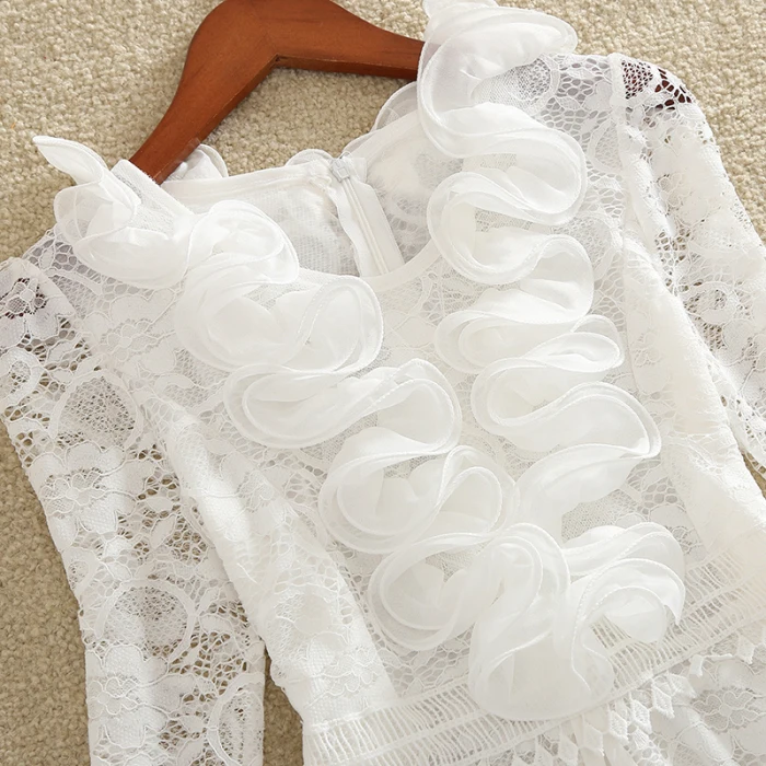 Новинка женская модная блузка на весну и осень милая кружевная рубашка с