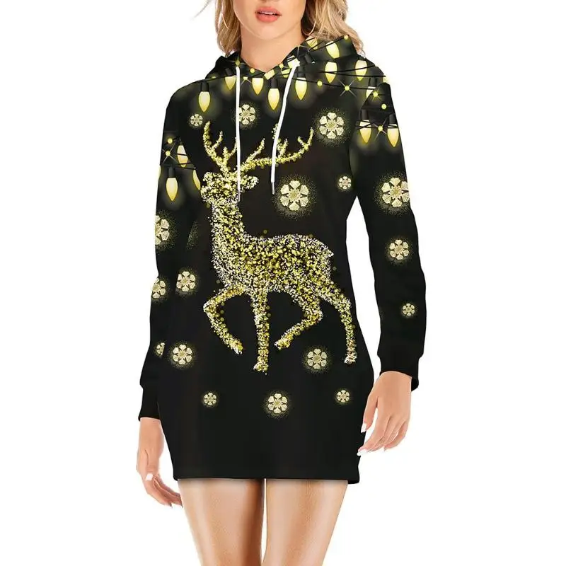 Пуловер женский длинный рукав олень Снежинка печать Рождество толстовки