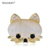 madrry kawaii small cat brooches for women girls collar clips shirt dress accessories cubic zirconia milky stone small size pins