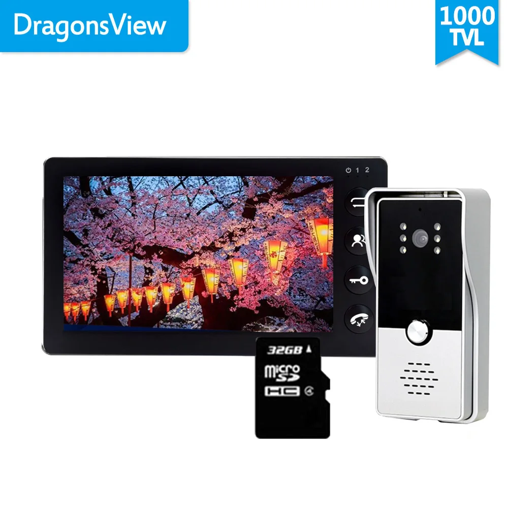 Dragonsview 7 дюймовый проводной видео дверной звонок домофон черная запись 1000TVL