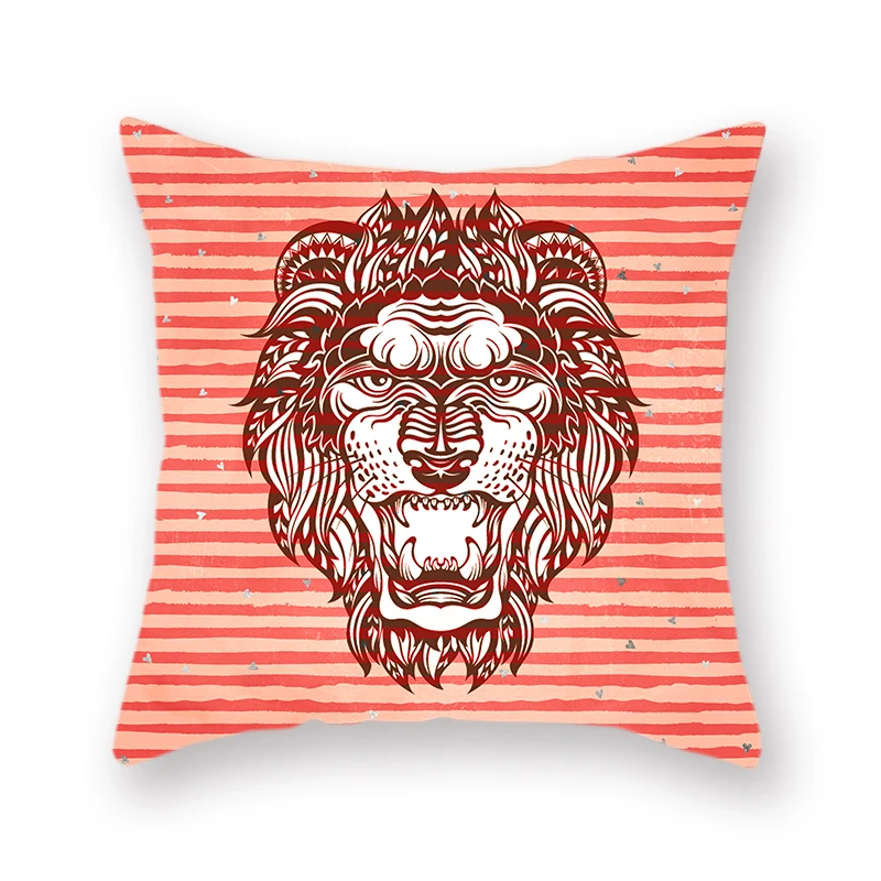 Животное голова льва полиэстер Бросок Наволочка полосатый геометрический фон