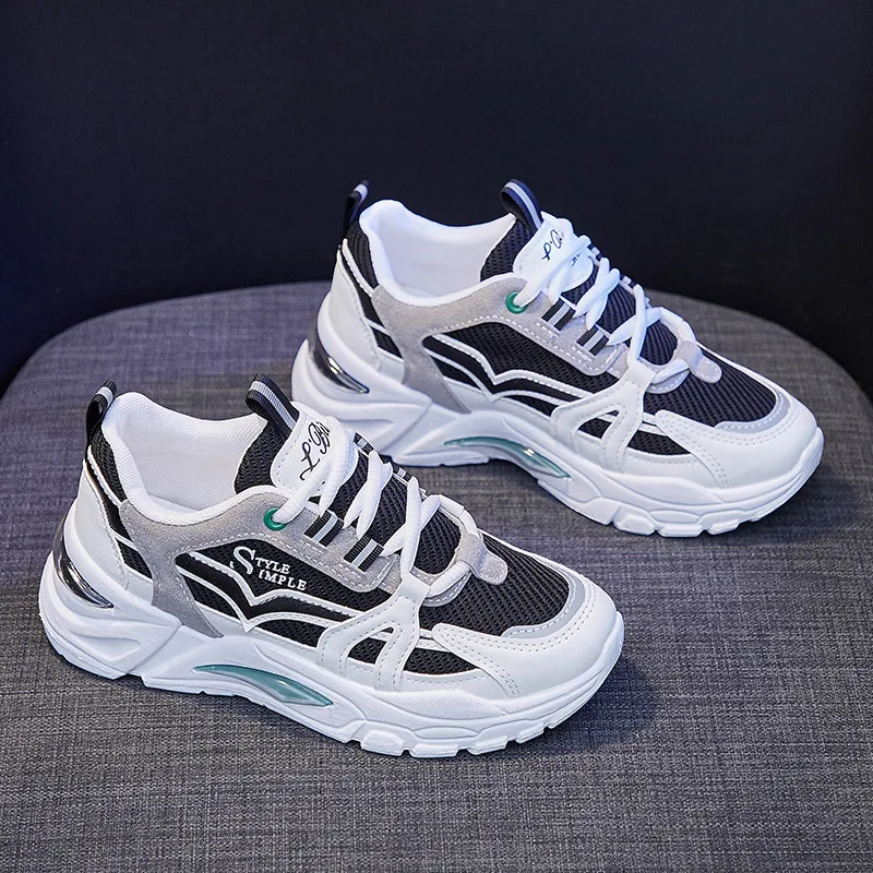 

Sneakers women 2021 casual shoe leather patchwork and breathable mesh comfortable walking shoe new fashion sports footwear