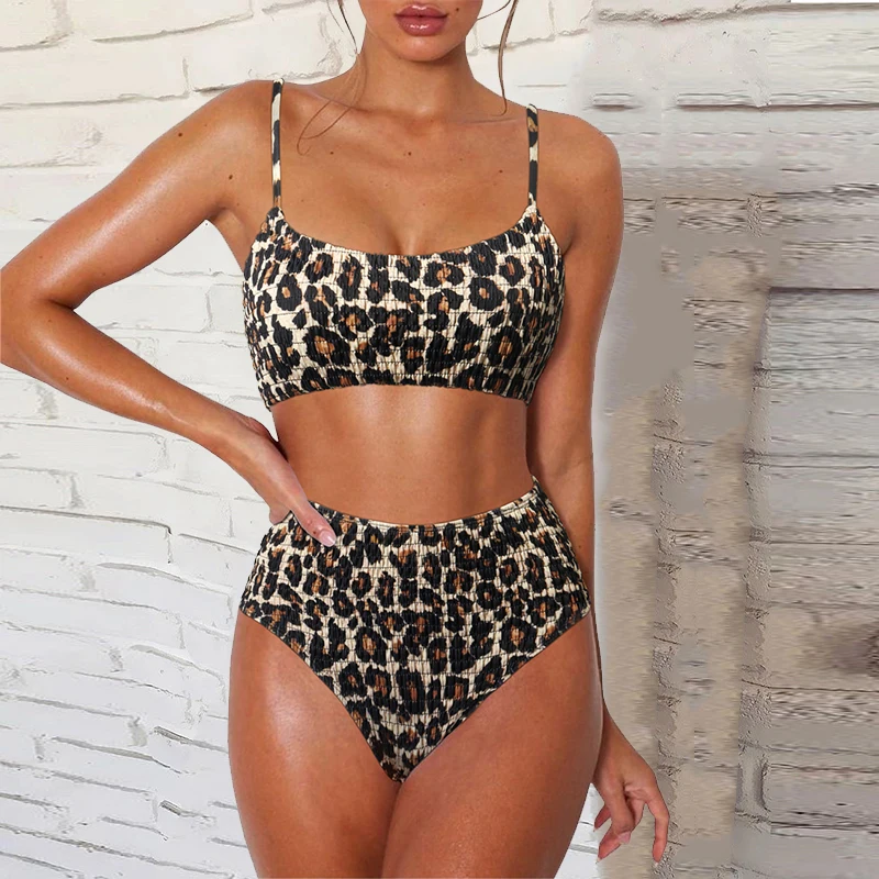 Купальник женский 2021 сексуальное бикини с леопардовым принтом высокой талией