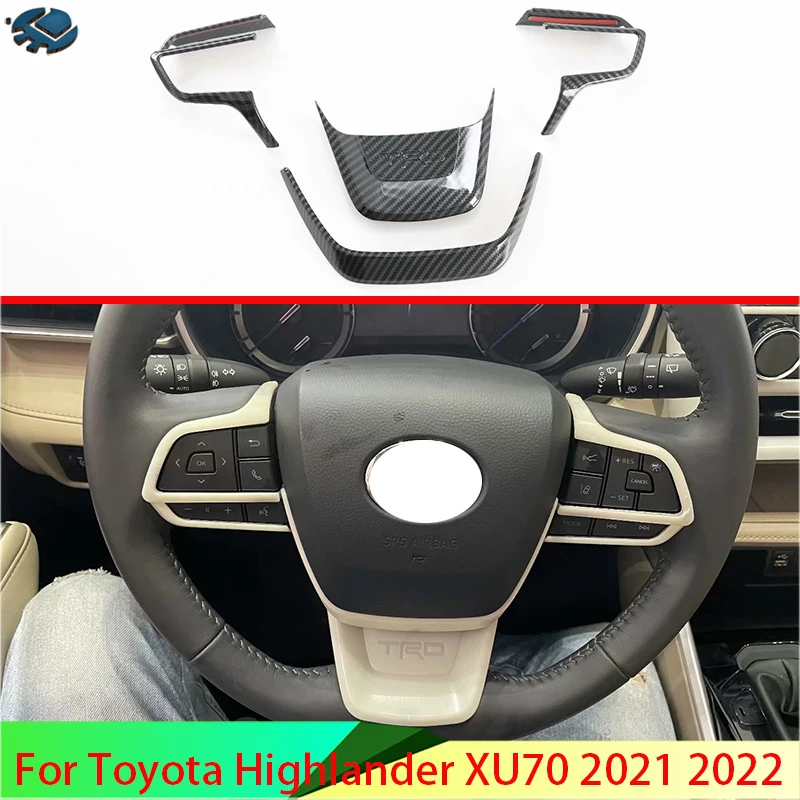 

For Toyota Highlander XU70 2021 2022 Carbon Fiber Style Steering Wheel Panel Cover Bezel Trim Insert Badge Molding Garnish