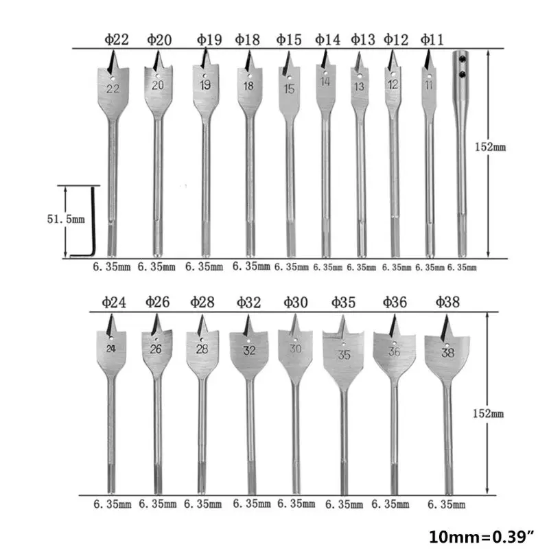 

19Pcs 11-38Mm Spade Drill Bit Set with Extended Rod Wood Drill Bit Set,Premium Carbon Steel, for Woodworking Wood Boring Drill B