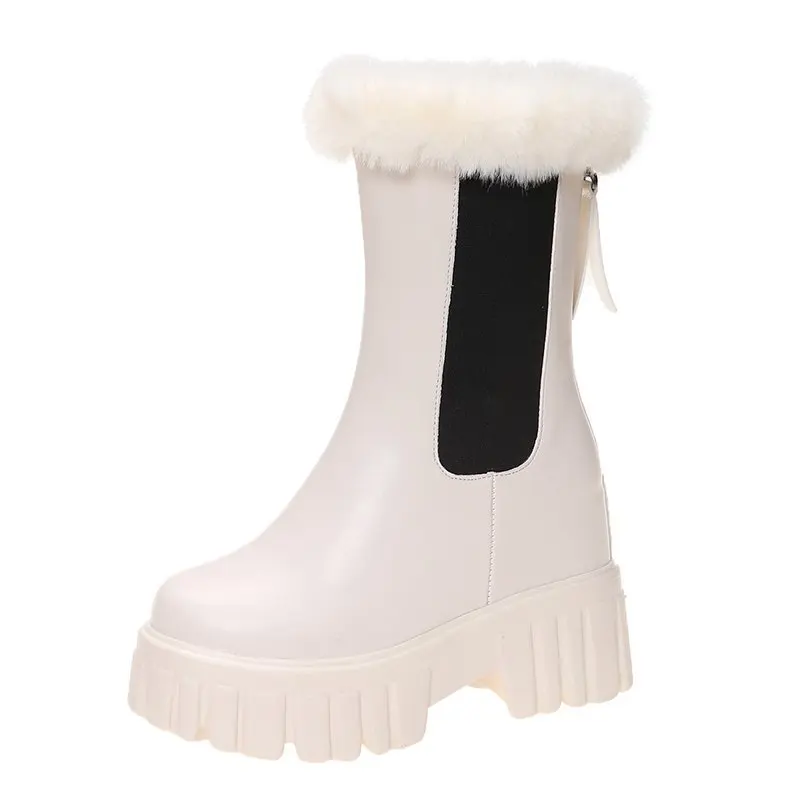 

2021 Winter New Fashion Women's Boots Round Toe Platform Ankle Boots Solid Color Short Plush Warm Women Shoes Martin Boots